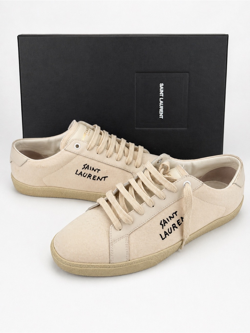 Saint Laurent Men's Beige Canvas & Suede Low-Top Sneakers